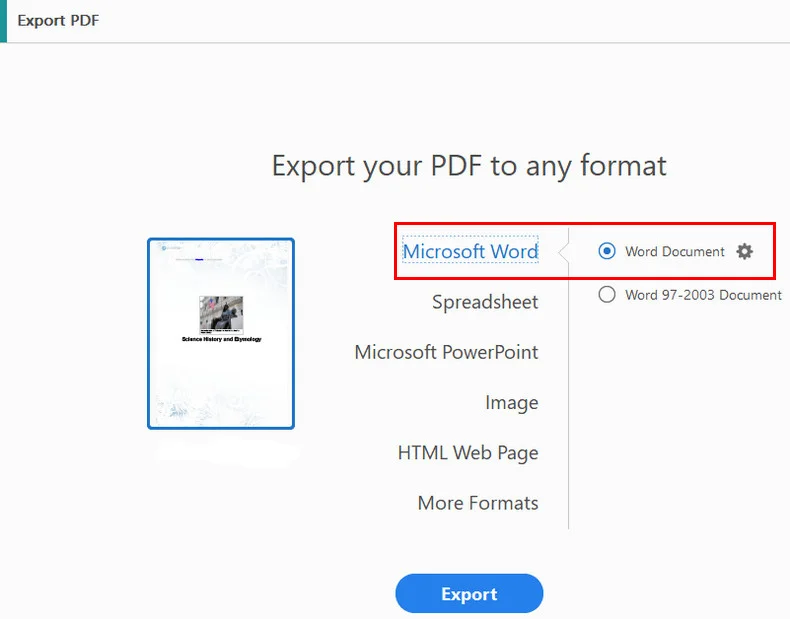 Exporter un PDF en Word dans Adobe