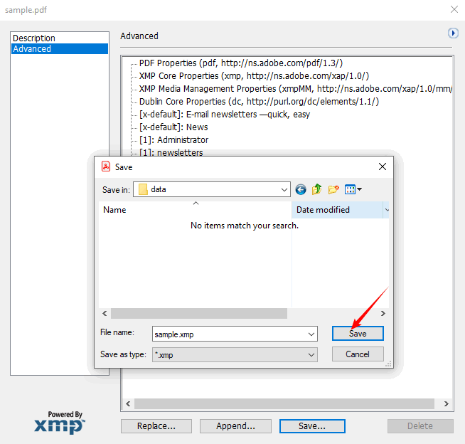Export PDF metadata to XMP file in Adobe Acrobat.