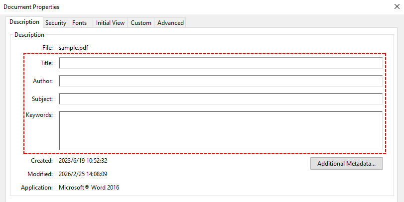 Effacer les propriétés PDF dans les propriétés d'Adobe Acrobat