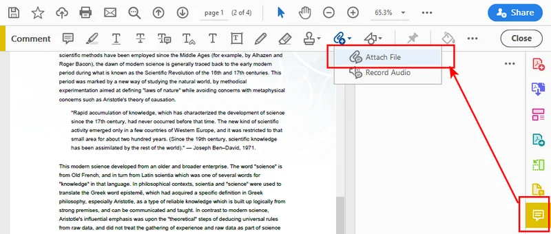 Добавление вложений в PDF с помощью комментариев