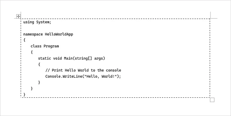 Box Code with Tables in Word