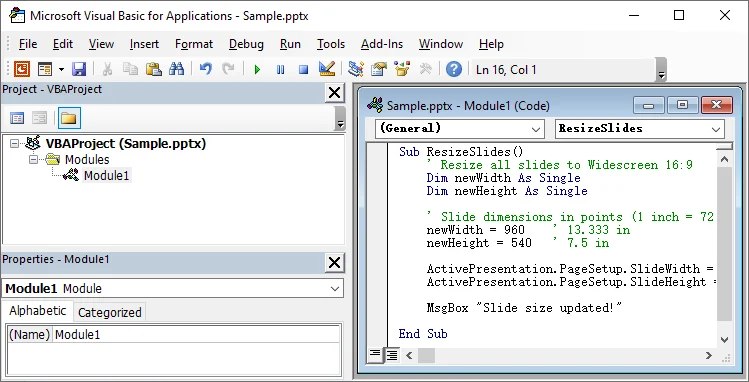 Script VBA per cambiare le dimensioni delle diapositive in PowerPoint