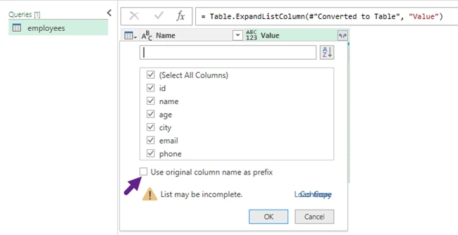 Выберите необходимые поля
