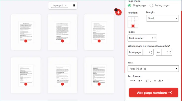 Escolha as opções de numeração de página