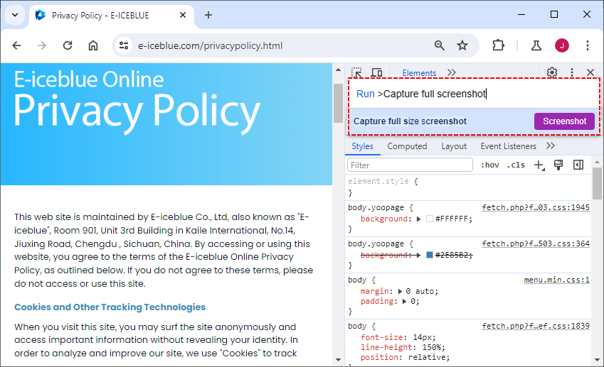 Scorciatoia del browser Chrome per catturare uno screenshot completo