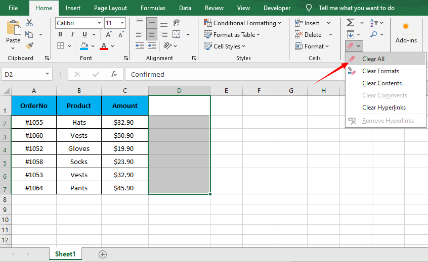 Clear All option to delete drop-down and content