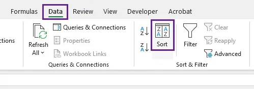 Auf Sortieren klicken