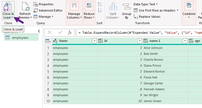 Загрузить структурированные данные в лист