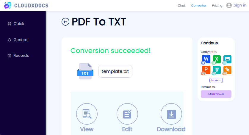 Ferramenta gratuita de conversão de PDF para texto do CLOUDXDOCS