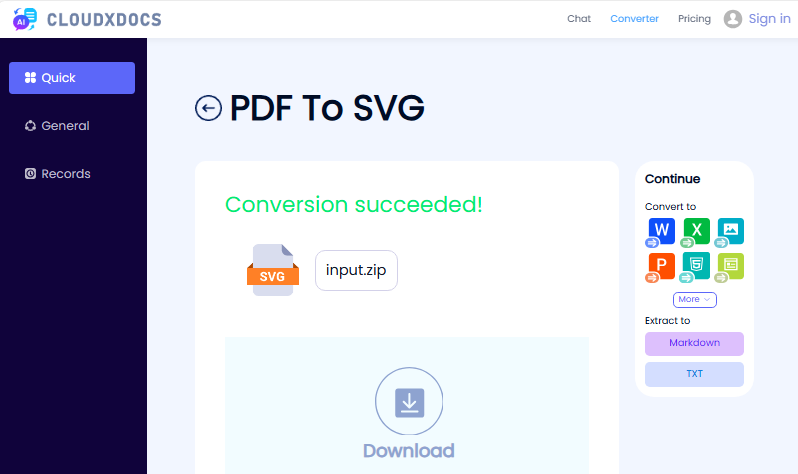 Convertitore online gratuito da PDF a SVG di CLOUDXDOCS