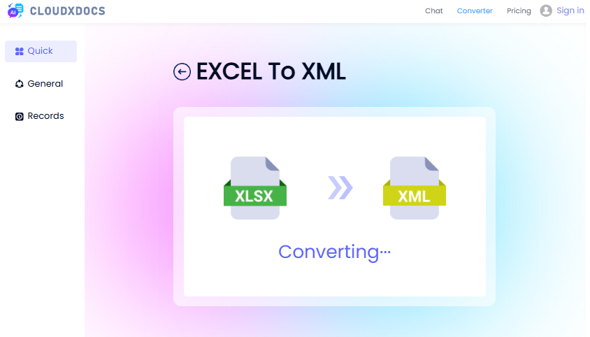 Converti Excel in XML online utilizzando il convertitore CloudxDocs.
