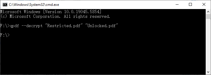 Ejemplo de descifrado de PDF con la línea de comandos de QPDF en la terminal