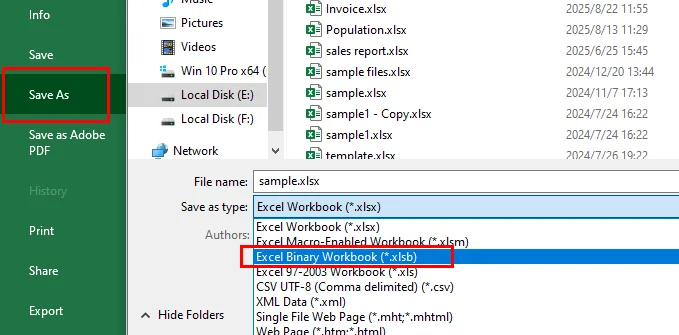 Reduce Excel File Size by Saving It as XLSB File