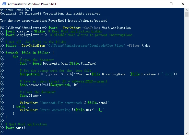 Convert DOC to DOCX with PowerShell