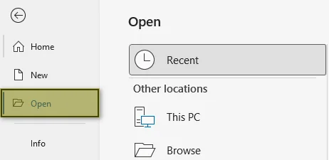 Word File menu showing Open option