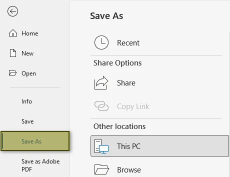 Word File menu showing Save As option