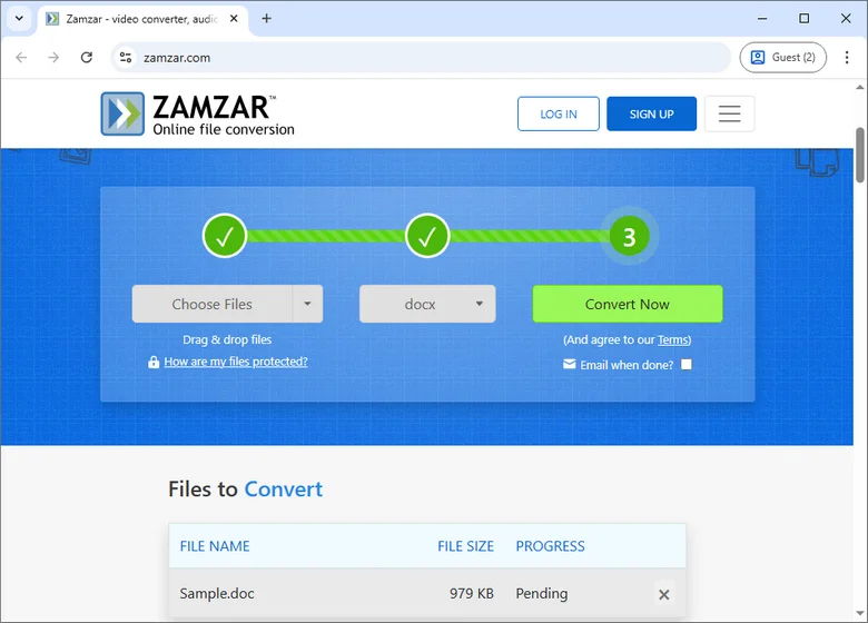 Convert DOC to DOCX Online