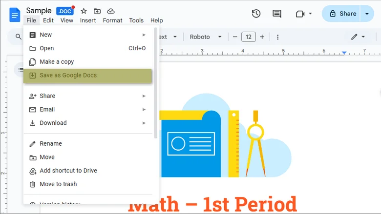 Save as Google Docs menu