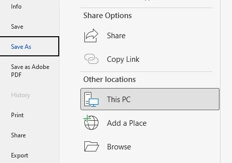 Microsoft Word Save As Dialog