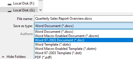 Microsoft Word Format Selection