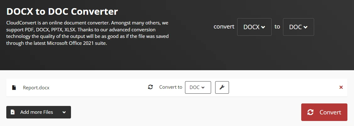 CloudConvert DOCX to DOC