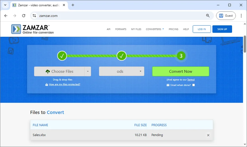 Convert Excel to ODS Online