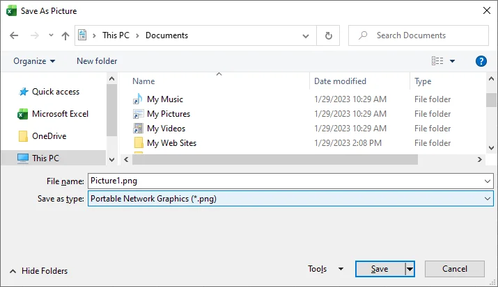 Right-click to save Excel selection as PNG image