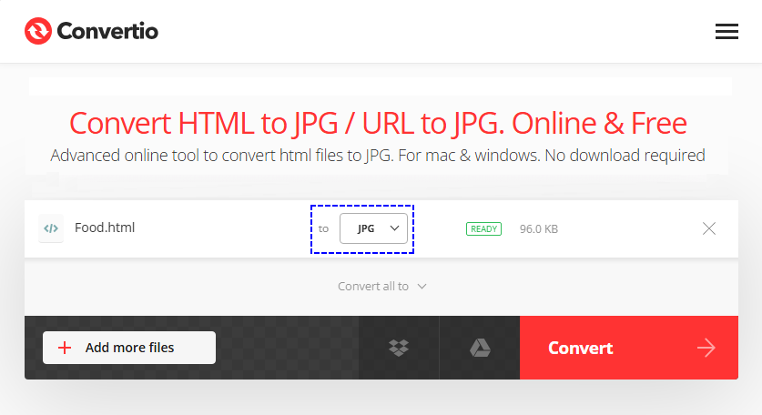 Convertitore online gratuito da HTML a JPG/PNG