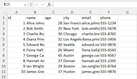 Простой лист Excel, сгенерированный SheetJS
