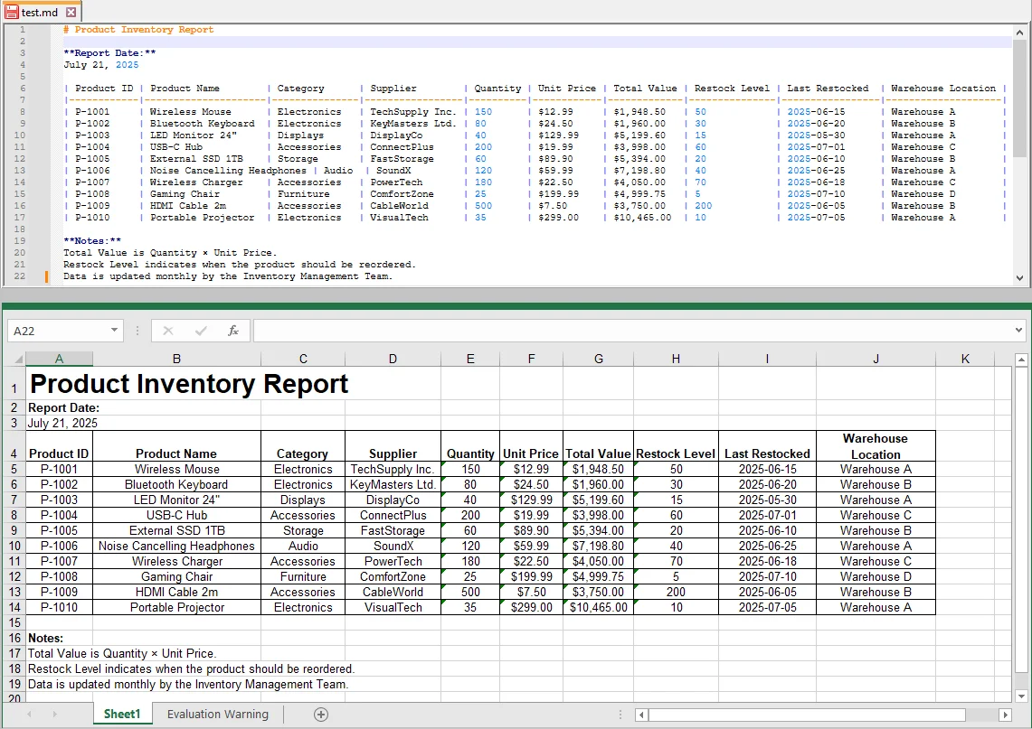 Conversione batch di Markdown in Excel con C#