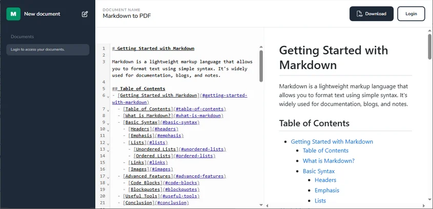 Convert Markdown to PDF Online