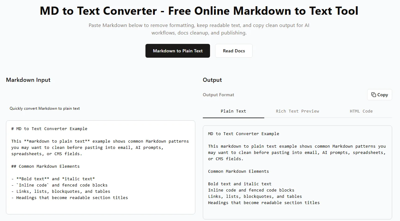 Converter Markdown para Texto Online Gratuitamente