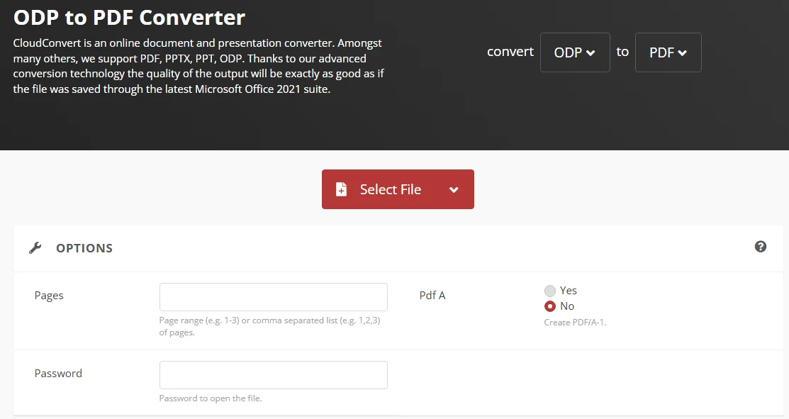 Converti ODP in PDF online gratuitamente