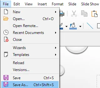 Gehen Sie zur Option Speichern unter in LibreOffice, um ODP als PPTX zu speichern