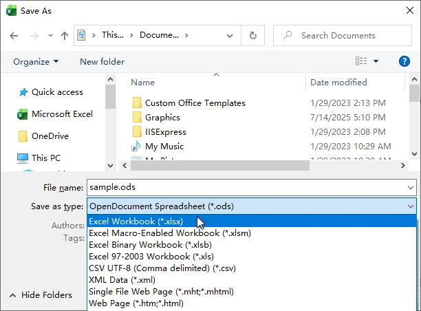 Convert ODS to Excel Using Microsoft Excel