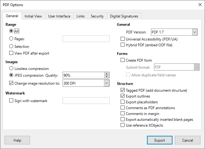 Export ODT File to PDF in LibreOffice Writer