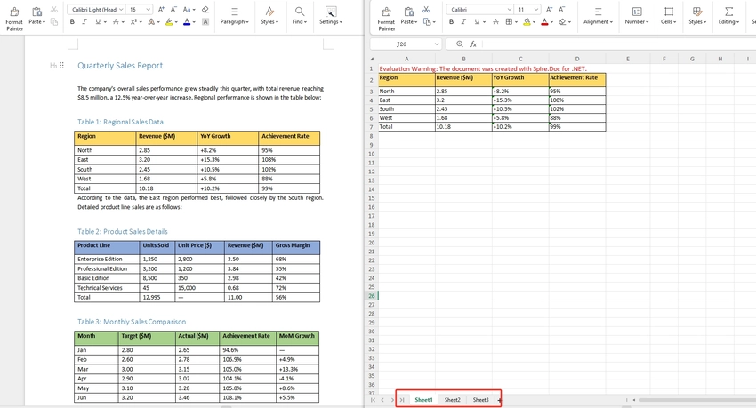 C#: Convert only tables from Word to Excel