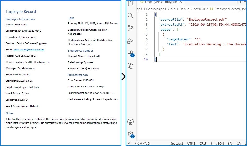 Convert PDF Text to JSON in C#