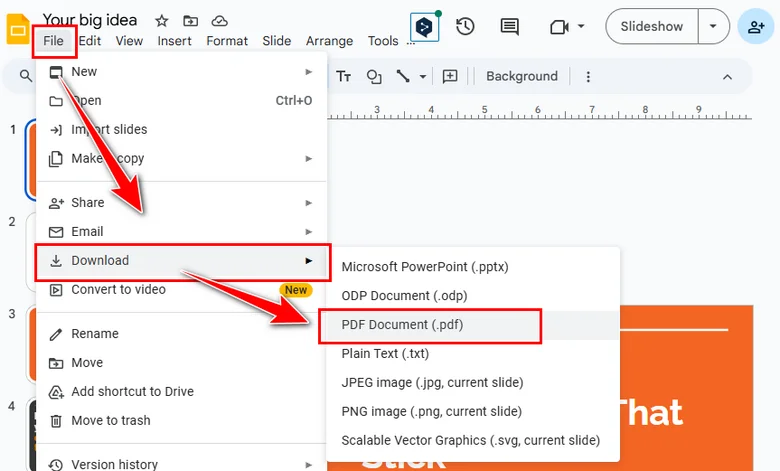 Convert PowerPoint Presentation to PDF in Google Slides