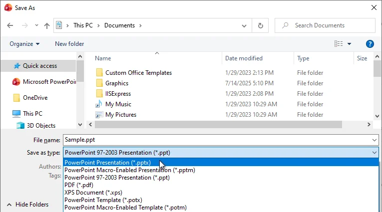 Convert PPT to PPTX in PowerPoint