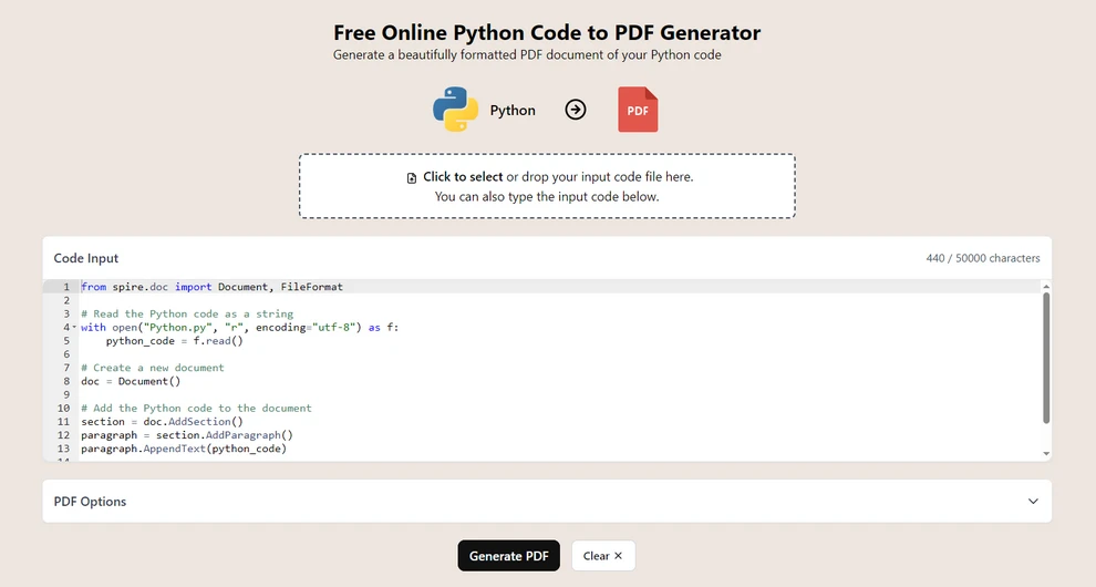 Вывод Python в PDF в CodeConvert AI