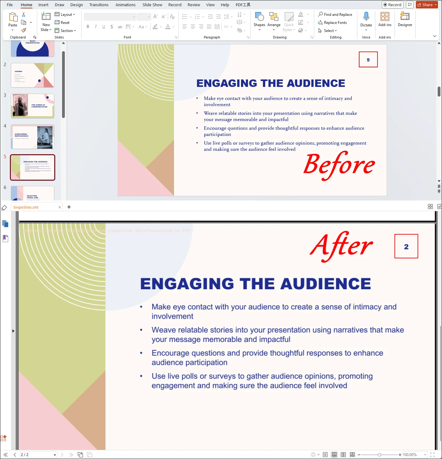 result of using spire presentation to convert a specific slide to ofd format