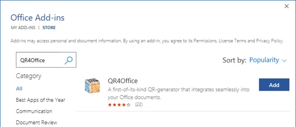 Install the QR4Office Add-in to Generate QR Code in Word