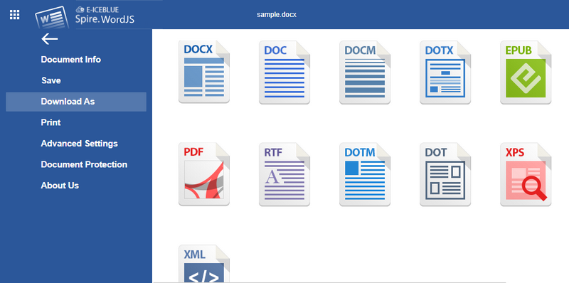 List of export format options under the file menu in the editor