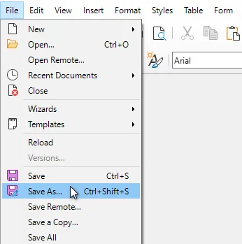 Export Word to ODT Using LibreOffice