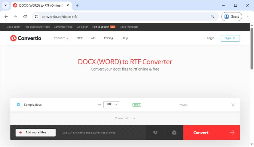 Convertire Word in RTF Online Gratuitamente