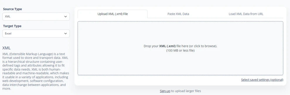 Conversor de XML a XLSX de DataConverter.io