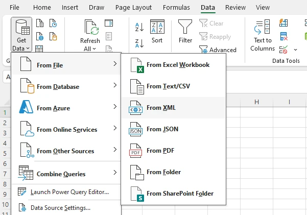 Importación de XML en Excel