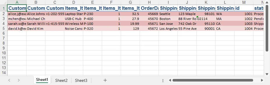 Resultado de convertir XML a XLSX usando Python