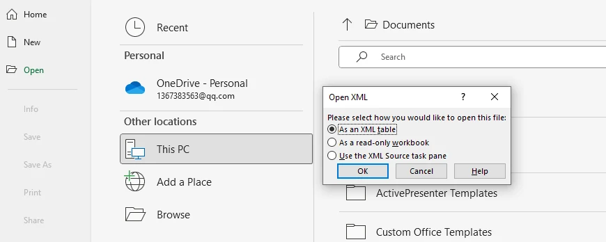 Abrir como una Tabla XML en Excel